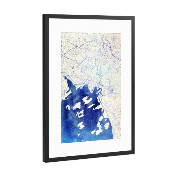 Poster mit Rahmen Schwarz (Metallic) "Oslo Norwegen Blue Infusion Map III" artboxONE - Städte,Reise,Kartografie