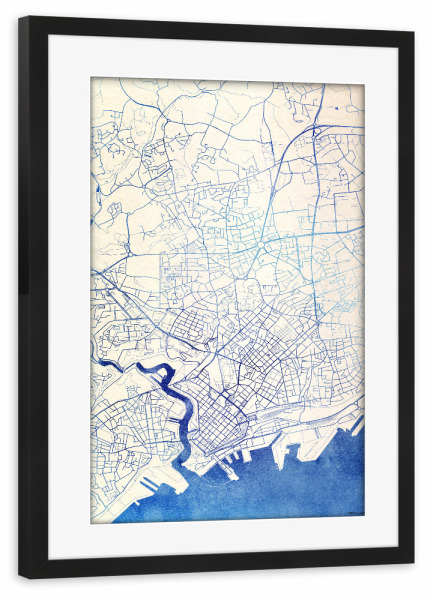 Poster mit Rahmen schwarz "Brest Frankreich Blue Infusion Map II" artboxONE - Städte,Reise,Kartografie - Städte,Stadtkarte,Wasserfarbe,Rosequartz