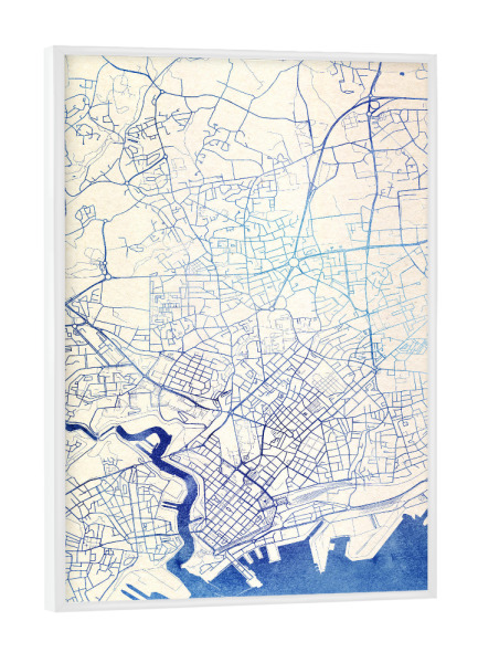 Poster mit weißem Rahmen "Brest Frankreich Blue Infusion Map II" artboxONE - Städte,Reise,Kartografie - Städte,Stadtkarte,Wasserfarbe,Rosequartz