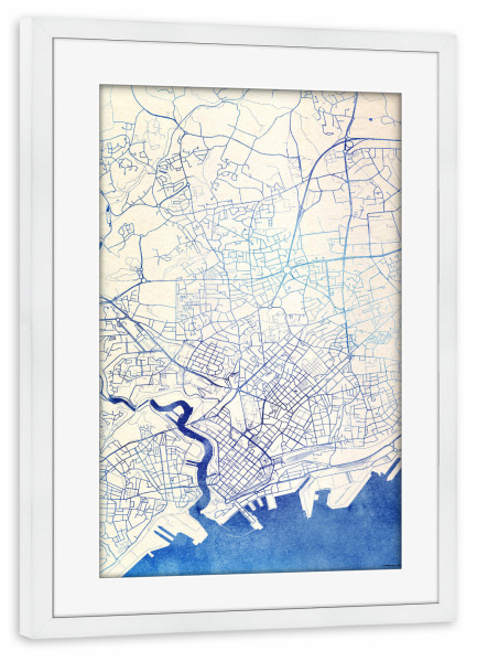 Poster mit Rahmen weiß "Brest Frankreich Blue Infusion Map II" artboxONE - Städte,Reise,Kartografie - Städte,Stadtkarte,Wasserfarbe,Rosequartz