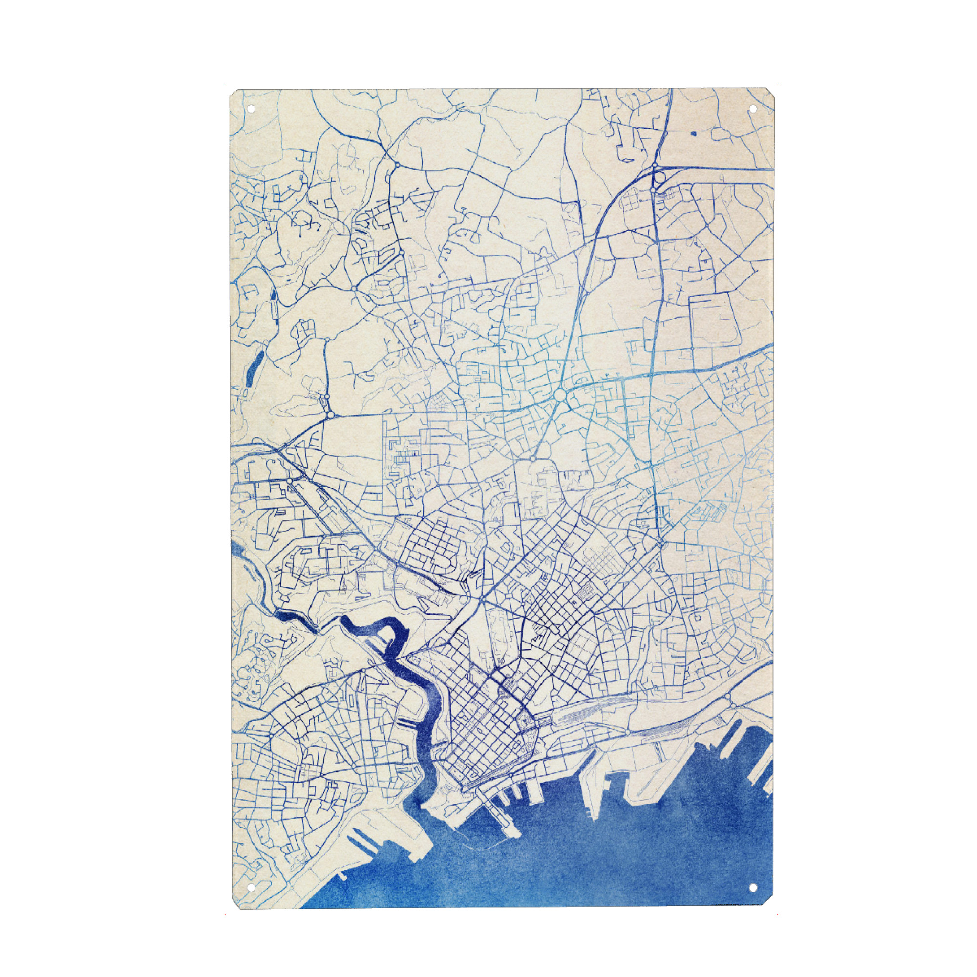 Metall Poster "Brest Frankreich Blue Infusion Map II" artboxONE - Städte,Reise,Kartografie - Städte,Stadtkarte,Wasserfarbe,Rosequartz - Blechschild