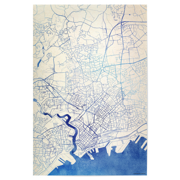 Poster 30x20 cm "Brest Frankreich Blue Infusion Map II" artboxONE - Städte,Reise,Kartografie - Städte,Stadtkarte,Wasserfarbe,Rosequartz