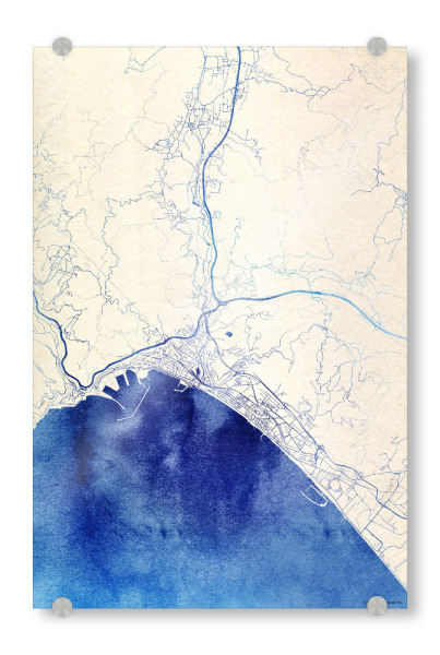 Acrylglasbild "Salerno Italien Blue Infusion Map II" artboxONE - Städte,Reise,Kartografie - Städte,Stadtkarte,Wasserfarbe,Rosequartz