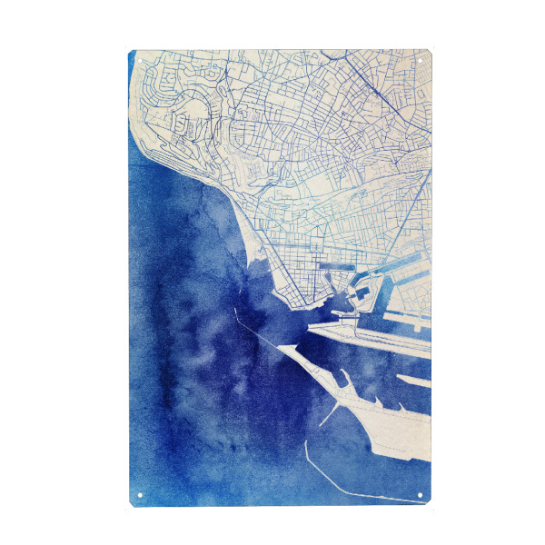 Holzbild "Le-Havre Frankreich Blue Infusion Map II" artboxONE - Städte,Reise,Kartografie - Städte,Stadtkarte,Wasserfarbe,Rosequartz