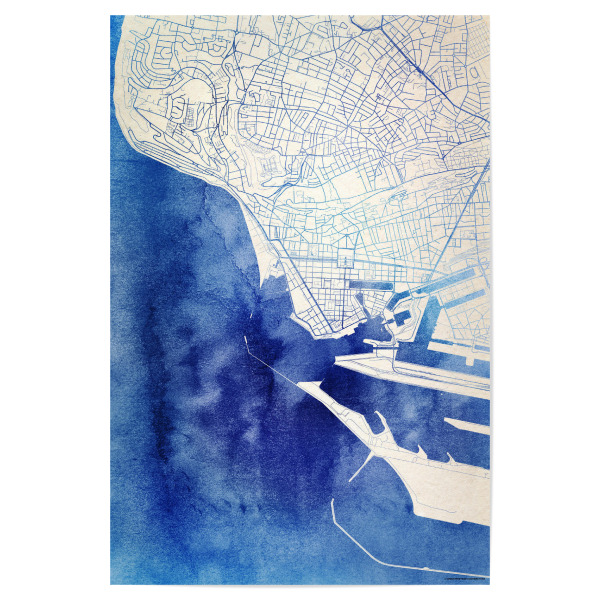 Poster "Le-Havre Frankreich Blue Infusion Map II" artboxONE - Städte,Reise,Kartografie - Städte,Stadtkarte,Wasserfarbe,Rosequartz