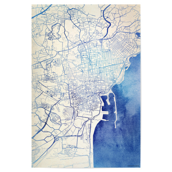 Poster "Catania Italien Blue Infusion Map I" artboxONE - Städte,Reise,Kartografie - Städte,Stadtkarte,Wasserfarbe,Rosequartz
