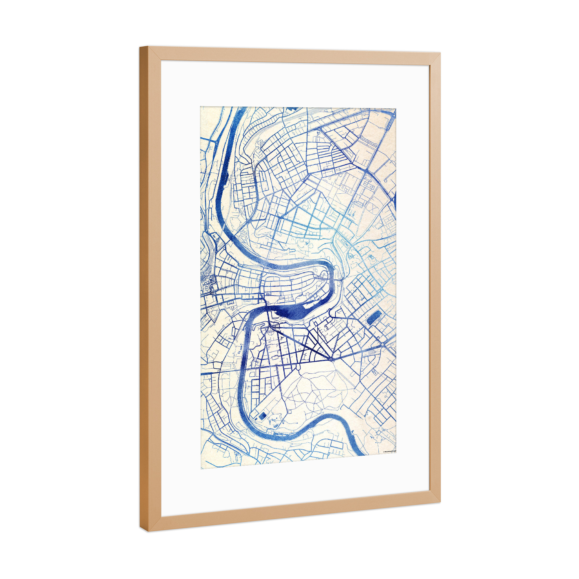 Poster mit Rahmen Kupfer "Bern Schweiz Blue Infusion Map I" artboxONE - Städte,Reise,Kartografie - Städte,Stadtkarte,Wasserfarbe,Rosequartz