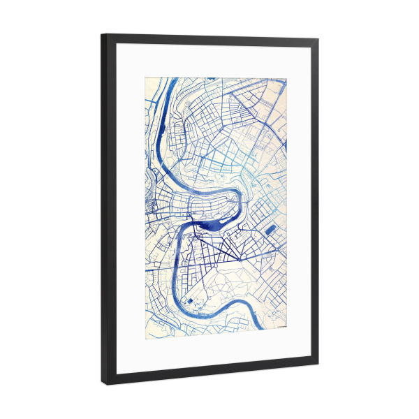 Poster mit Rahmen Schwarz (Metallic) "Bern Schweiz Blue Infusion Map I" artboxONE - Städte,Reise,Kartografie