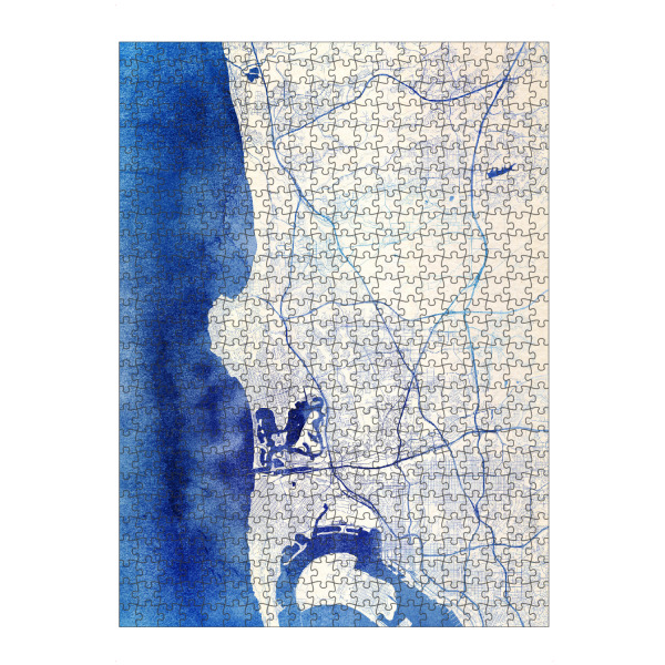 artboxONE Puzzle "San-Diego USA Blue Infusion Map I" artboxONE - Städte,Reise,Kartografie - Städte,Stadtkarte,Wasserfarbe,Rosequartz