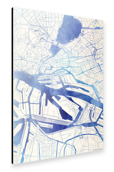 Alu-Dibond "Hamburg Deutschland Blue Infusion Map I" 30x20 cm artboxONE