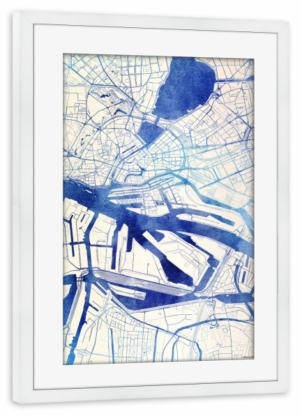 Poster mit Rahmen weiß "Hamburg Deutschland Blue Infusion Map I" artboxONE - Städte,Reise,Kartografie - Städte,Stadtkarte,Wasserfarbe,Rosequartz