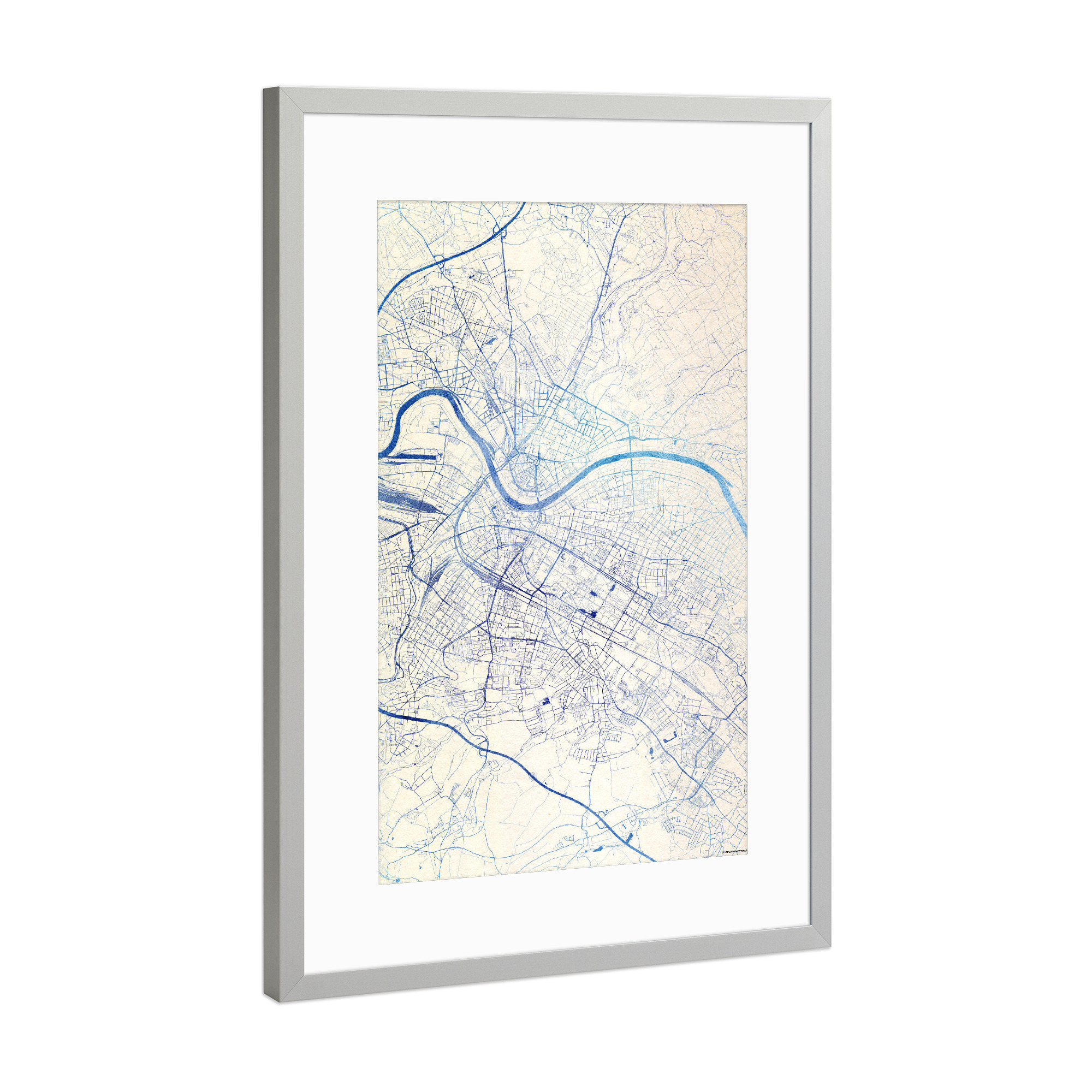 Poster mit Rahmen Silber "Dresden Deutschland Blue Infusion Map II" artboxONE - Städte,Reise,Kartografie - Städte,Stadtkarte,Wasserfarbe,Rosequartz
