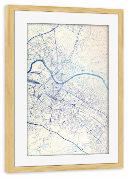 Poster mit Rahmen kiefer "Dresden Deutschland Blue Infusion Map II" artboxONE - Städte,Reise,Kartografie - Städte,Stadtkarte,Wasserfarbe,Rosequartz