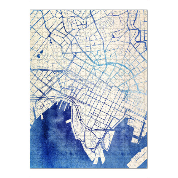 Puzzle Ravensburger "Oslo Norwegen Blue Infusion Map II" artboxONE - Städte,Reise,Kartografie - Städte,Stadtkarte,Wasserfarbe,Rosequartz