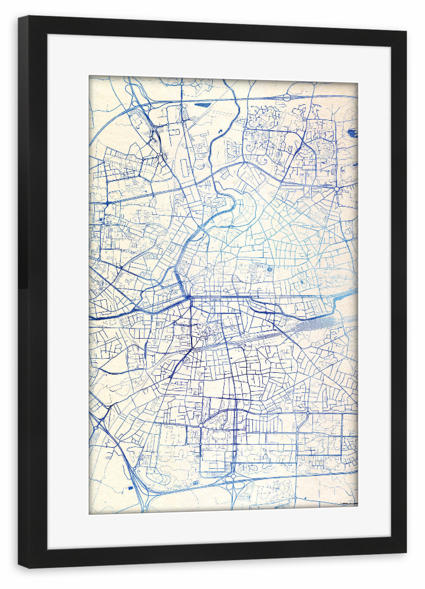 Poster mit Rahmen schwarz "Rennes Frankreich Blue Infusion Map I" artboxONE - Städte,Reise,Kartografie - Städte,Stadtkarte,Wasserfarbe,Rosequartz