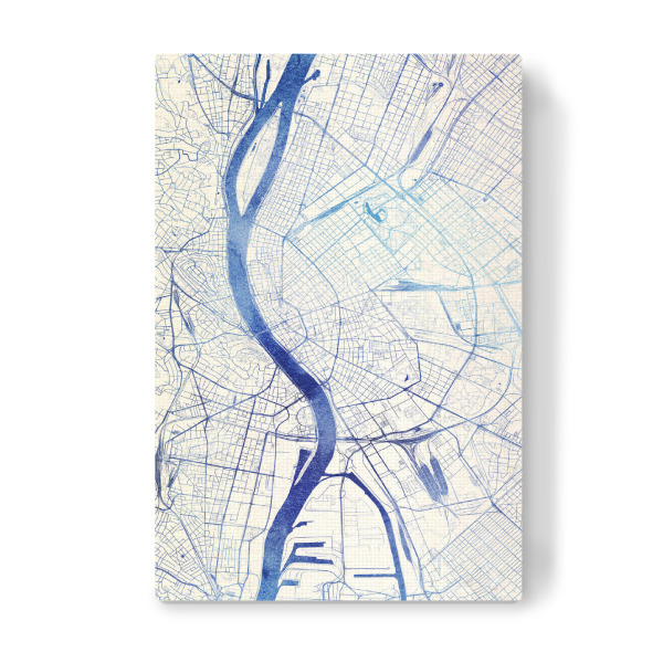 Leinwandbild "Budapest Ungarn Blue Infusion Map II" artboxONE - Städte,Reise,Kartografie - Städte,Stadtkarte,Wasserfarbe,Rosequartz
