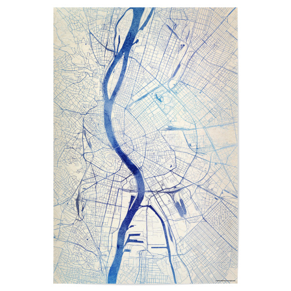 Poster "Budapest Ungarn Blue Infusion Map II" artboxONE - Städte,Reise,Kartografie - Städte,Stadtkarte,Wasserfarbe,Rosequartz