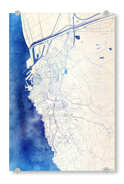 Acrylglasbild "Livorno Italien Blue Infusion Map I" artboxONE - Städte,Reise,Kartografie - Städte,Stadtkarte,Wasserfarbe,Rosequartz