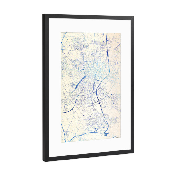 Poster mit Rahmen Schwarz (Metallic) "Münster Deutschland Blue Infusion Map I" artboxONE - Städte,Reise,Kartografie