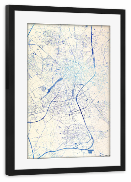 Poster mit Rahmen schwarz "Münster Deutschland Blue Infusion Map I" artboxONE - Städte,Reise,Kartografie - Städte,Stadtkarte,Wasserfarbe,Rosequartz