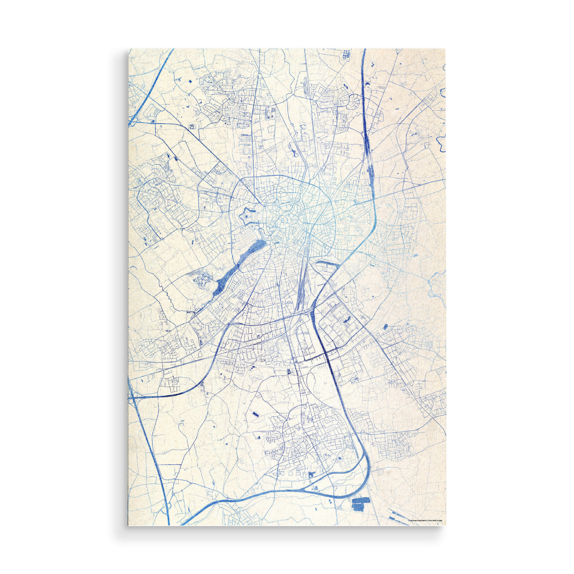 Holzbild "Münster Deutschland Blue Infusion Map I" artboxONE - Städte,Reise,Kartografie - Städte,Stadtkarte,Wasserfarbe,Rosequartz