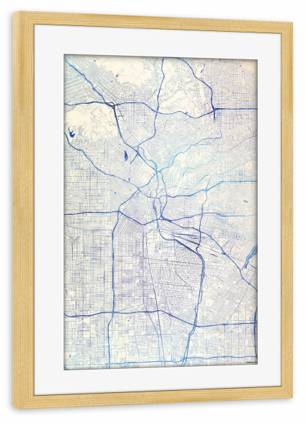 Poster mit Rahmen kiefer "Los-Angeles USA Blue Infusion Map III" artboxONE - Städte,Reise,Kartografie - Städte,Stadtkarte,Wasserfarbe,Rosequartz