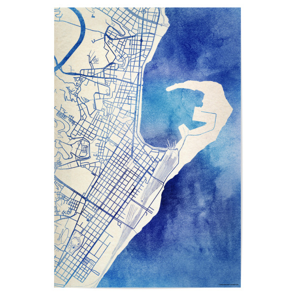Poster 30x20 cm "Messina Italien Blue Infusion Map II" artboxONE - Städte,Reise,Kartografie - Städte,Stadtkarte,Wasserfarbe,Rosequartz