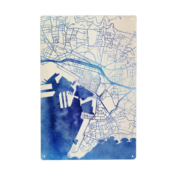 Metall Poster "Toulon Frankreich Blue Infusion Map II" artboxONE - Städte,Reise,Kartografie - Städte,Stadtkarte,Wasserfarbe,Rosequartz - Blechschild