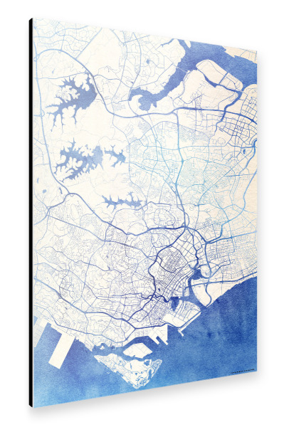 Alu-Dibond "Singapur Blue Infusion Map II" 30x20 cm artboxONE
