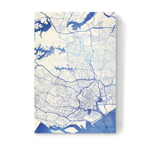 Leinwandbild "Singapur Blue Infusion Map II" artboxONE - Städte,Reise,Kartografie - Städte,Stadtkarte,Wasserfarbe,Rosequartz