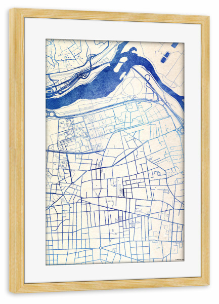 Poster mit Rahmen kiefer "Villeurbanne Frankreich Blue Infusion Map II" artboxONE - Städte,Reise,Kartografie
