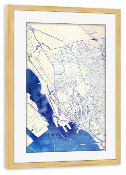Poster mit Rahmen kiefer "Cagliari Italien Blue Infusion Map II" artboxONE - Städte,Reise,Kartografie - Städte,Stadtkarte,Wasserfarbe,Rosequartz