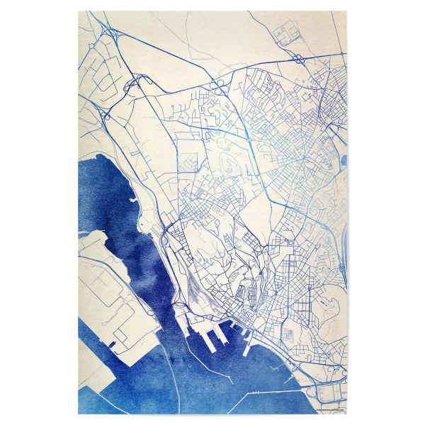Poster 30x20 cm "Cagliari Italien Blue Infusion Map II" artboxONE - Städte,Reise,Kartografie - Städte,Stadtkarte,Wasserfarbe,Rosequartz