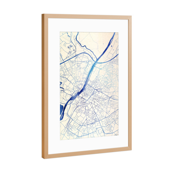 Poster mit Rahmen Kupfer "Angers Frankreich Blue Infusion Map I" artboxONE - Städte,Reise,Kartografie - Städte,Stadtkarte,Wasserfarbe,Rosequartz