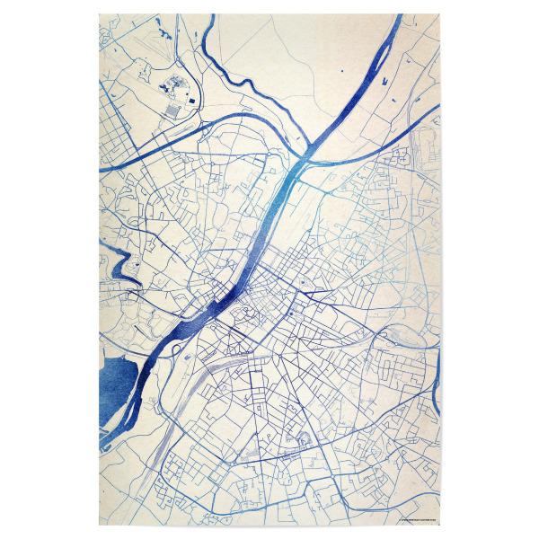Poster 30x20 cm "Angers Frankreich Blue Infusion Map I" artboxONE - Städte,Reise,Kartografie - Städte,Stadtkarte,Wasserfarbe,Rosequartz