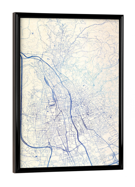 Poster mit schwarzem Rahmen "Graz Österreich Blue Infusion Map I" artboxONE - Städte,Reise,Kartografie - Städte,Stadtkarte,Wasserfarbe,Rosequartz