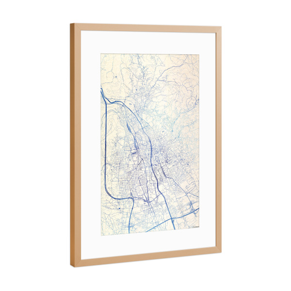 Poster mit Rahmen Kupfer "Graz Österreich Blue Infusion Map I" artboxONE - Städte,Reise,Kartografie - Städte,Stadtkarte,Wasserfarbe,Rosequartz