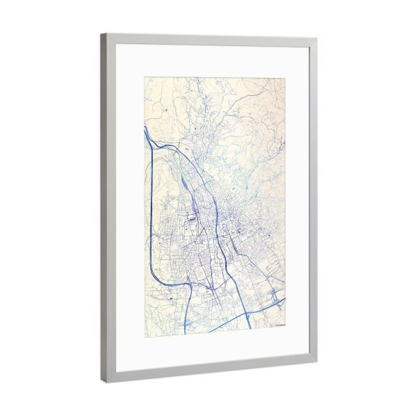 Poster mit Rahmen Silber "Graz Österreich Blue Infusion Map I" artboxONE - Städte,Reise,Kartografie - Städte,Stadtkarte,Wasserfarbe,Rosequartz