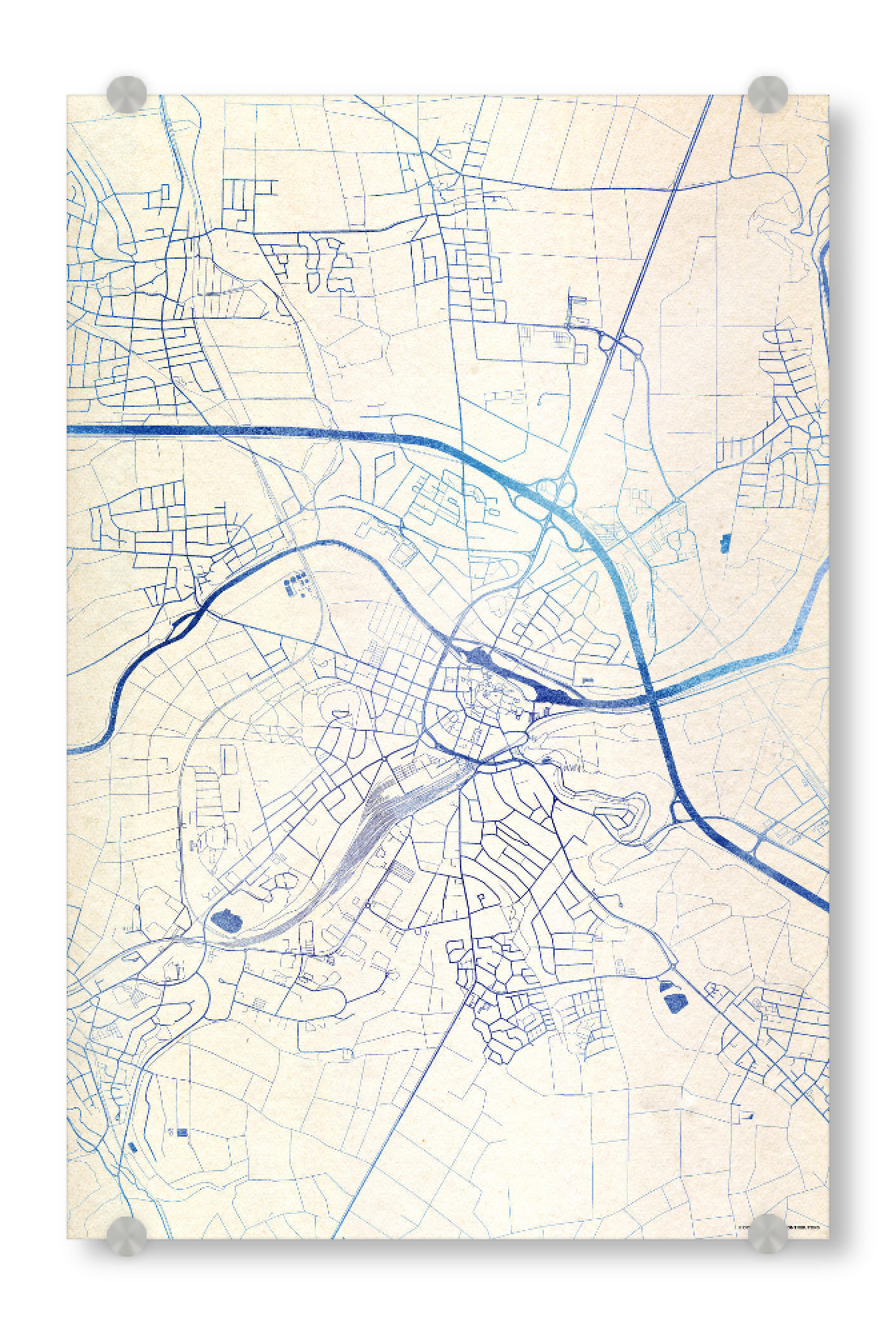 Acrylglasbild "Limburg-an-der-Lahn Deutschland Blue Infusion Map II" artboxONE - Städte,Reise,Kartografie - Städte,Stadtkarte,Wasserfarbe,Rosequartz