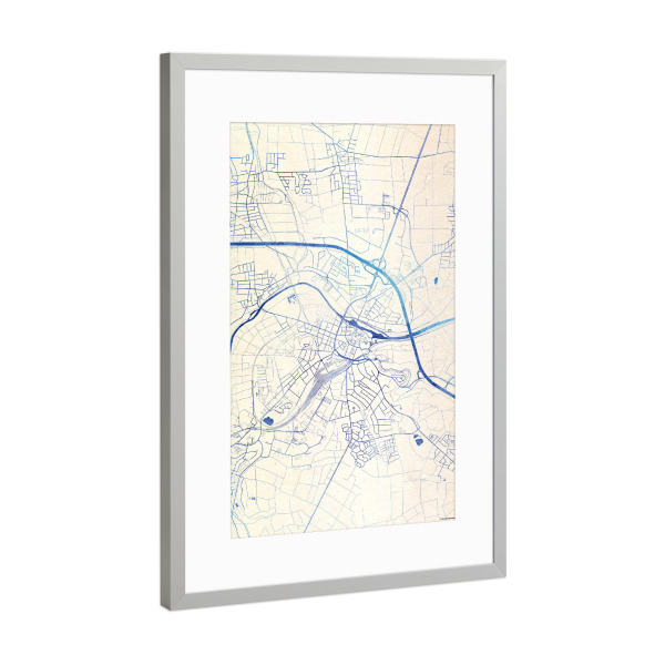 Poster mit Rahmen Silber "Limburg-an-der-Lahn Deutschland Blue Infusion Map II" artboxONE - Städte,Reise,Kartografie