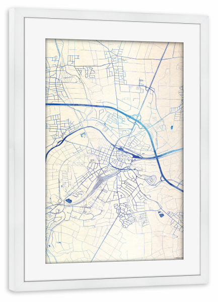 Poster mit Rahmen weiß "Limburg-an-der-Lahn Deutschland Blue Infusion Map II" artboxONE - Städte,Reise,Kartografie