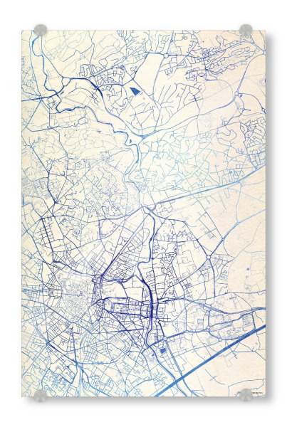 Acrylglasbild "Montpellier Frankreich Blue Infusion Map I" artboxONE - Städte,Reise,Kartografie - Städte,Stadtkarte,Wasserfarbe,Rosequartz