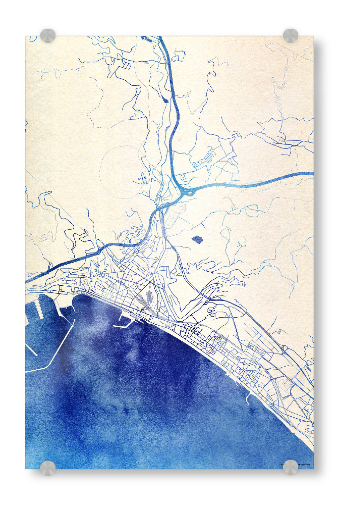 Acrylglasbild "Salerno Italien Blue Infusion Map I" artboxONE - Städte,Reise,Kartografie - Städte,Stadtkarte,Wasserfarbe,Rosequartz
