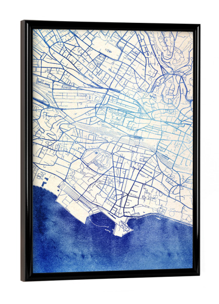 Poster mit schwarzem Rahmen "Lausanne Schweiz Blue Infusion Map II" artboxONE - Städte,Reise,Kartografie - Städte,Stadtkarte,Wasserfarbe,Rosequartz
