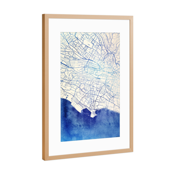 Poster mit Rahmen Kupfer "Lausanne Schweiz Blue Infusion Map II" artboxONE - Städte,Reise,Kartografie - Städte,Stadtkarte,Wasserfarbe,Rosequartz