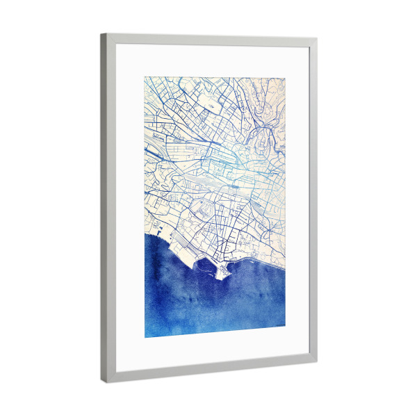 Poster mit Rahmen Silber "Lausanne Schweiz Blue Infusion Map II" artboxONE - Städte,Reise,Kartografie - Städte,Stadtkarte,Wasserfarbe,Rosequartz