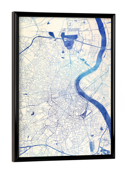 Poster mit schwarzem Rahmen "Bordeaux Frankreich Blue Infusion Map II" artboxONE - Städte,Reise,Kartografie