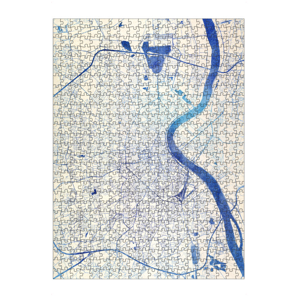 Puzzle Ravensburger "Bordeaux Frankreich Blue Infusion Map II" artboxONE - Städte,Reise,Kartografie - Städte,Stadtkarte,Wasserfarbe,Rosequartz