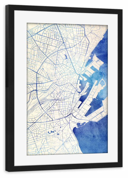 Poster mit Rahmen schwarz "Aarhus Dänemark Blue Infusion Map II" artboxONE - Städte,Reise,Kartografie - Städte,Stadtkarte,Wasserfarbe,Rosequartz