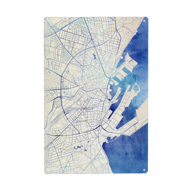 Holzbild "Aarhus Dänemark Blue Infusion Map II" artboxONE - Städte,Reise,Kartografie - Städte,Stadtkarte,Wasserfarbe,Rosequartz